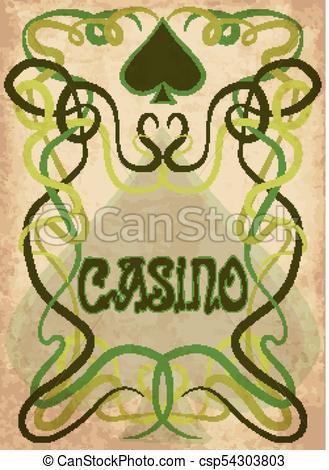 329x470 Casino Poker Spades Card In Art Nouveau Style, Vector Illustration.