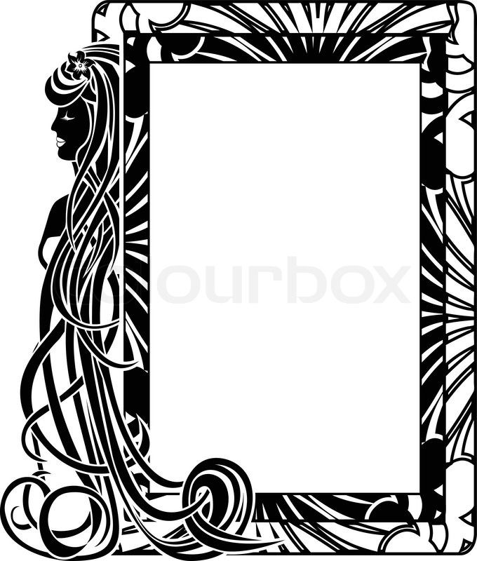 680x800 Ornamental Frame In Style Art Nouveau With Long Hair Girl Stock