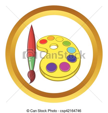 450x470 Art Palette With Paints And Brush Vector Icon In Golden Circle