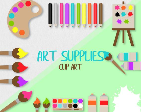 570x453 Art Supplies Clipart Art Party Vector Clipart Paint Brush Etsy