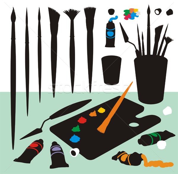 600x586 Art Supplies Color Silhouettes Vector Illustration Housebrasil