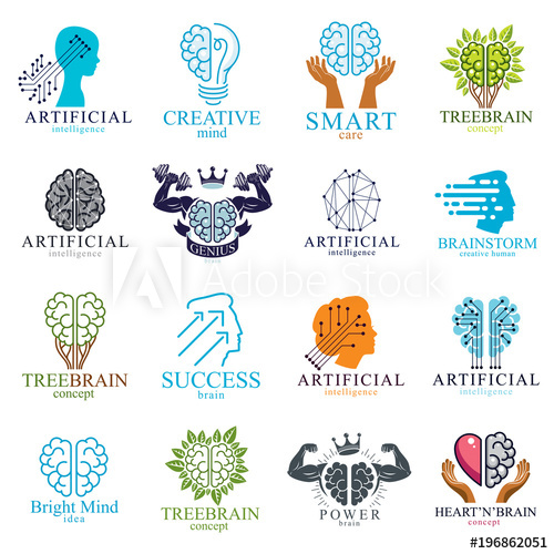 500x500 Brain And Intelligence Vector Icons Or Logos Concepts Set
