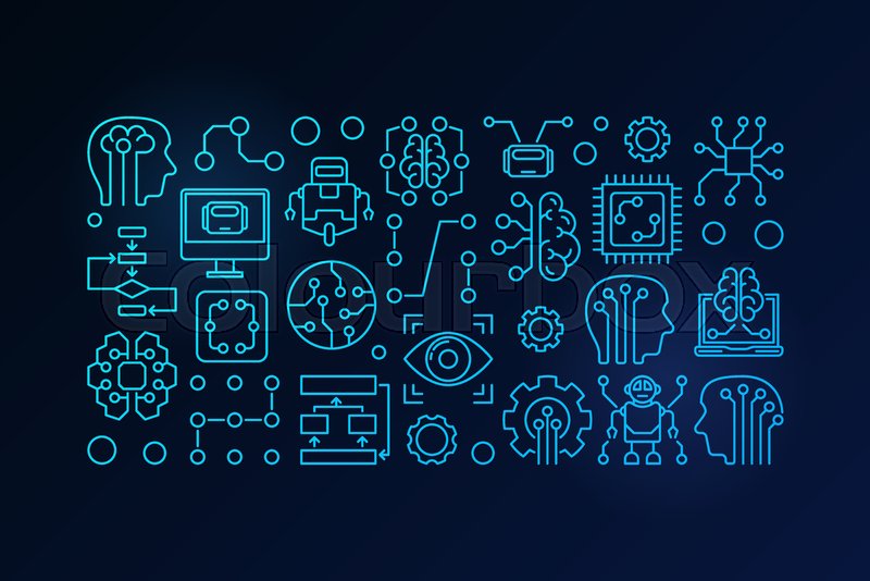 800x534 Machine Learning And Artificial Intelligence Vector Blue Outline