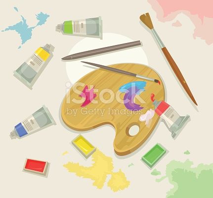 431x400 Artist Palette. Vector Flat Cartoon Illustration Cartoon