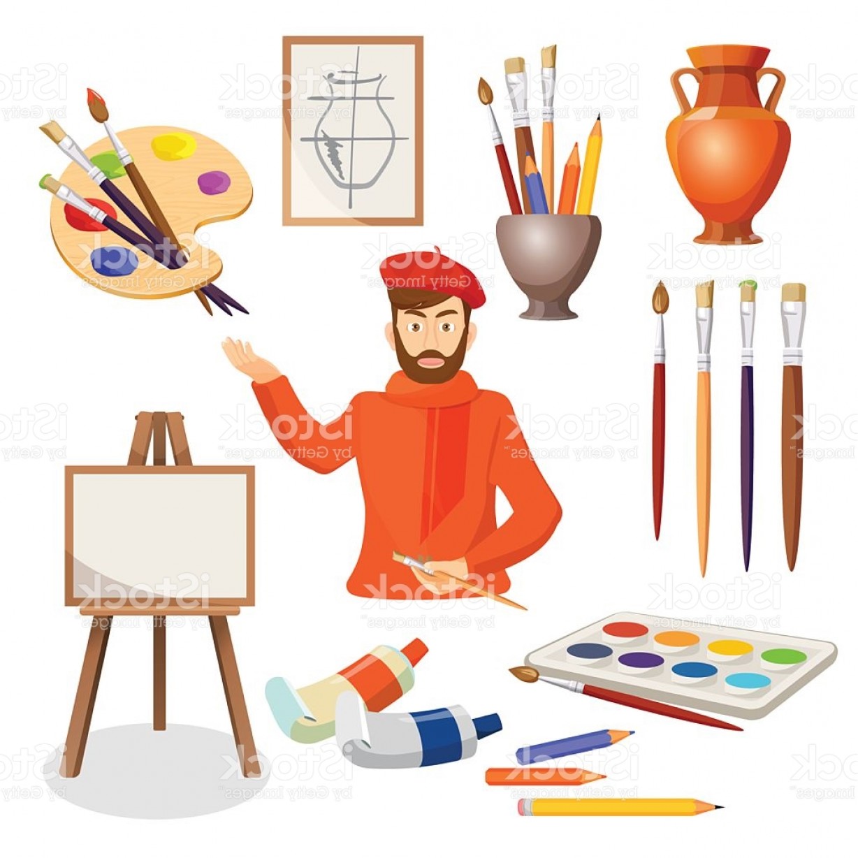 1228x1228 Man Artist Palette Paint Brushes Stand Vase Set Of Paints Gm