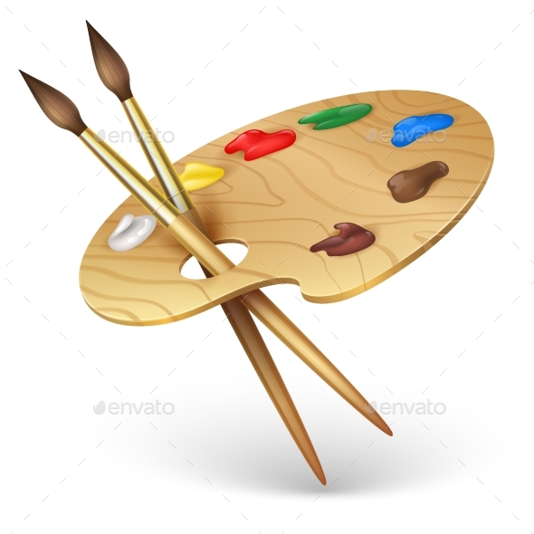 590x590 Wooden Artist Palette With Paint Brushes Vector By Microvone