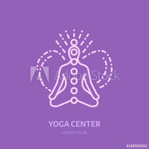 500x500 Meditation Flat Line Icon, Logo. Vector Illustration Of Men In