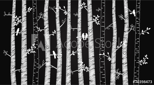 500x277 Vector Chalkboard Birch Or Aspen Trees With Autumn Leaves And Lo