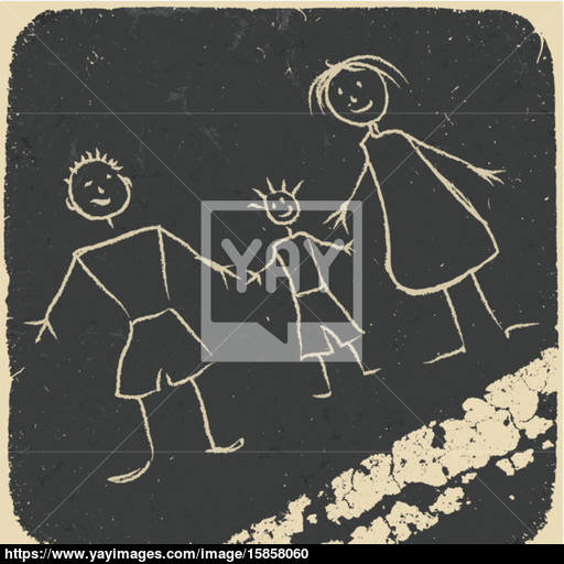 512x512 Happy Family Doodle. Picture On Asphalt. Vector Illustration, Ep