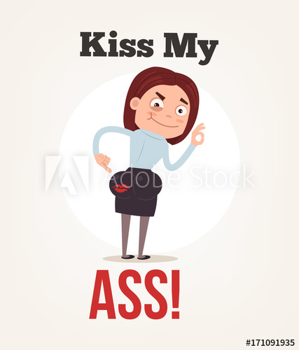 427x500 Daring Office Worker Woman Character Showing Kiss My Ass. Vector
