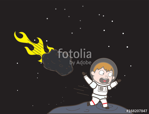 500x385 Cartoon Scared Cosmonaut Running Away From Asteroid Vector