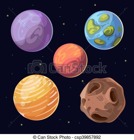 450x470 Cartoon Alien Planets, Moons Asteroid On Space Background