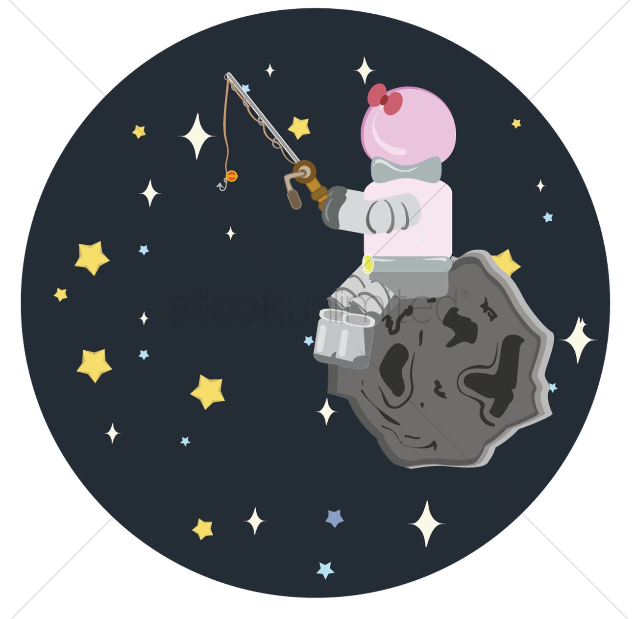 1300x1262 Fishing Astronaut Sitting On Asteroid Vector Image