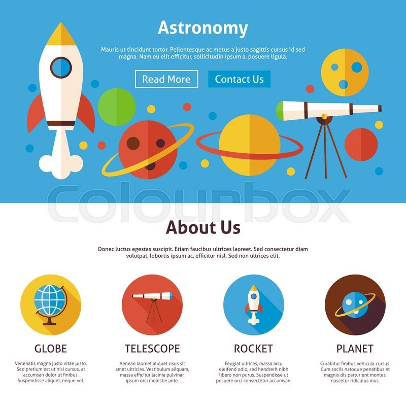 800x800 Astronomy Science Flat Web Design Template. Vector Illustration