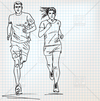 394x400 Man And Woman Runner Sketch