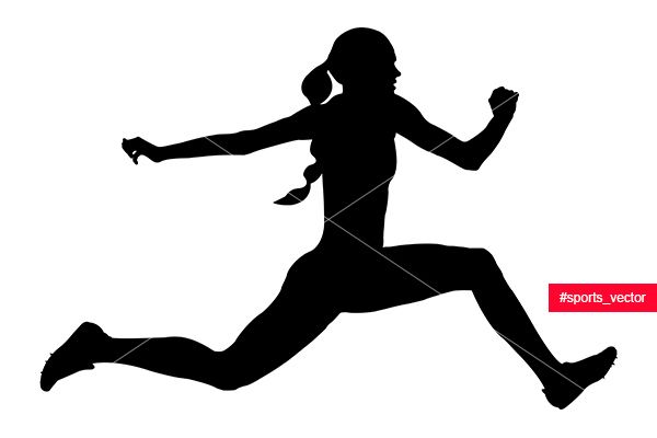 600x400 Woman Athlete Jumping Triple Jump. Black Silhouette Vector