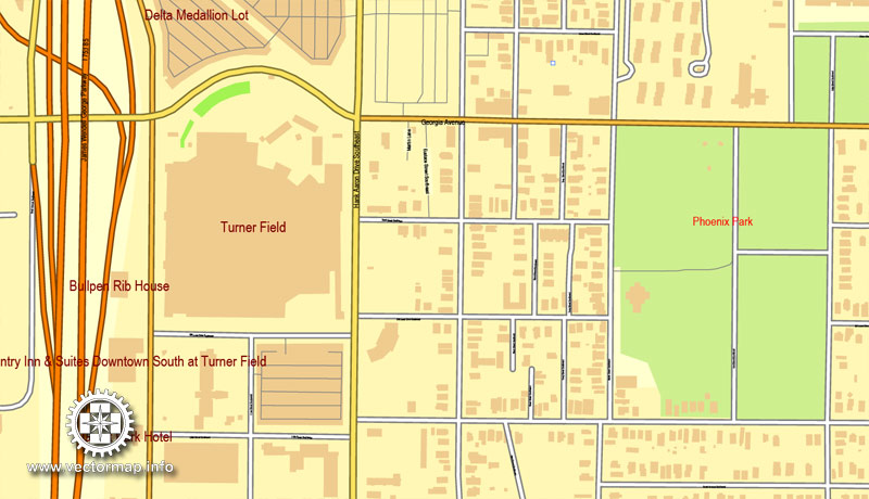 800x460 Atlanta, Georgia, Us, Vector Map Adobe Illustrator Editable City Plan