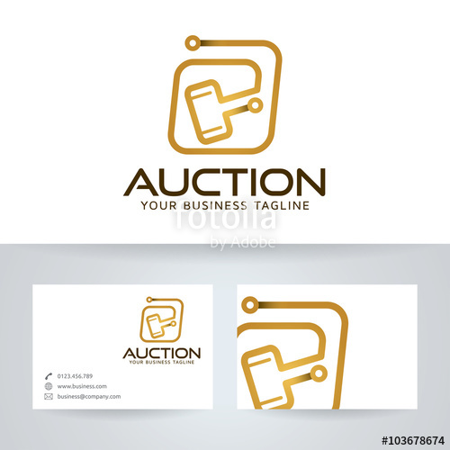 500x500 Digital Auction Vector Logo With Business Card Template Stock
