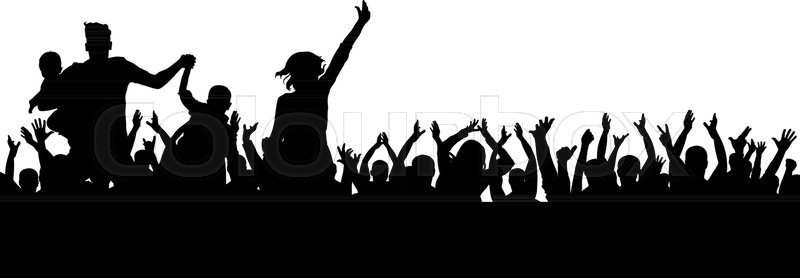 800x278 Party Crowd Vector, Cheerful Silhouette, Cheers Sport Stock