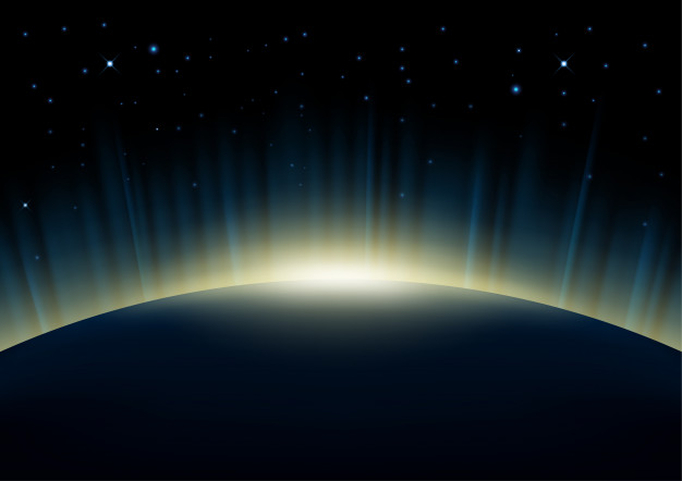 626x442 Rising Sun On Earth With Aurora Glowing Background Vector