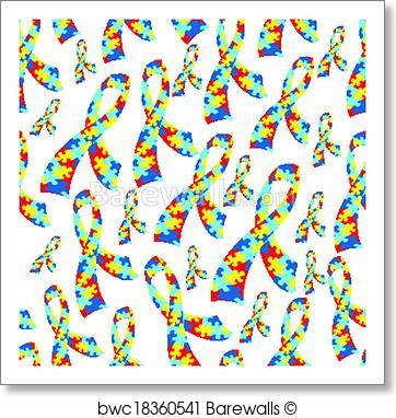 362x382 Art Print Of Seamless Tile Autism Ribbons Barewalls Posters