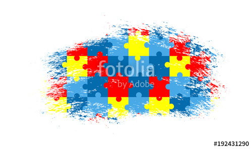 500x296 Vector Grunge Puzzle Background. Colorful Autism Awareness Puzzle