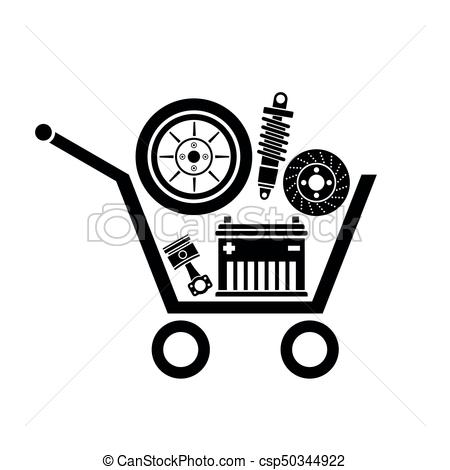 450x470 Auto Parts In The Supermarket Trolley. Symbol Of Car Parts Store