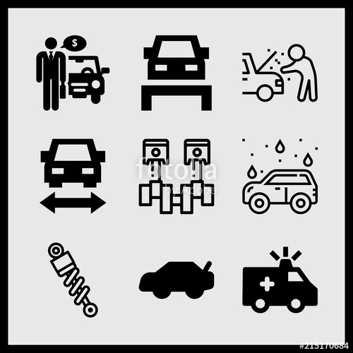 500x500 Simple 9 Icon Set Of Car Related Car Wash, Trunk, Car Repair And