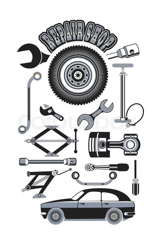 522x800 Vector Illustration Set Of Tools For Car Repair Stock Vector