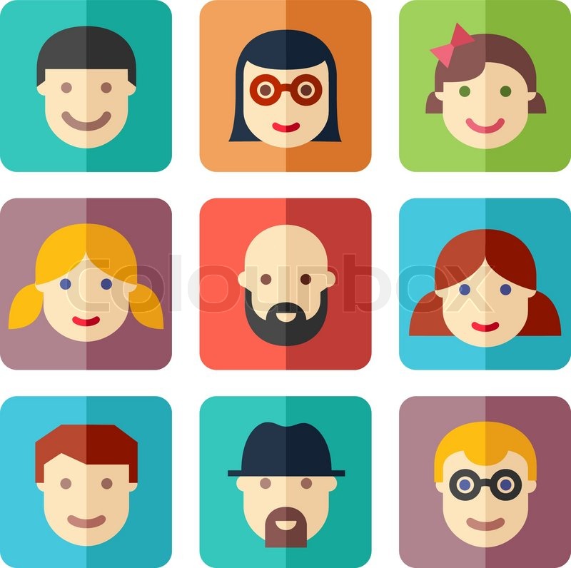 800x796 Vector Flat Avatar Icons, Faces, People Icons Stock Vector