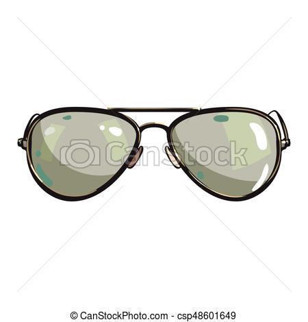 450x470 Hand Drawn Aviator Sunglasses In Metal Frame With Green Lenses