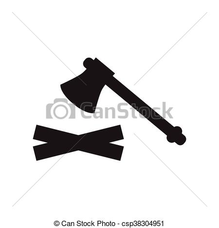 450x470 Flat Icon In Black And White Style Wood And An Ax. Flat Icon In