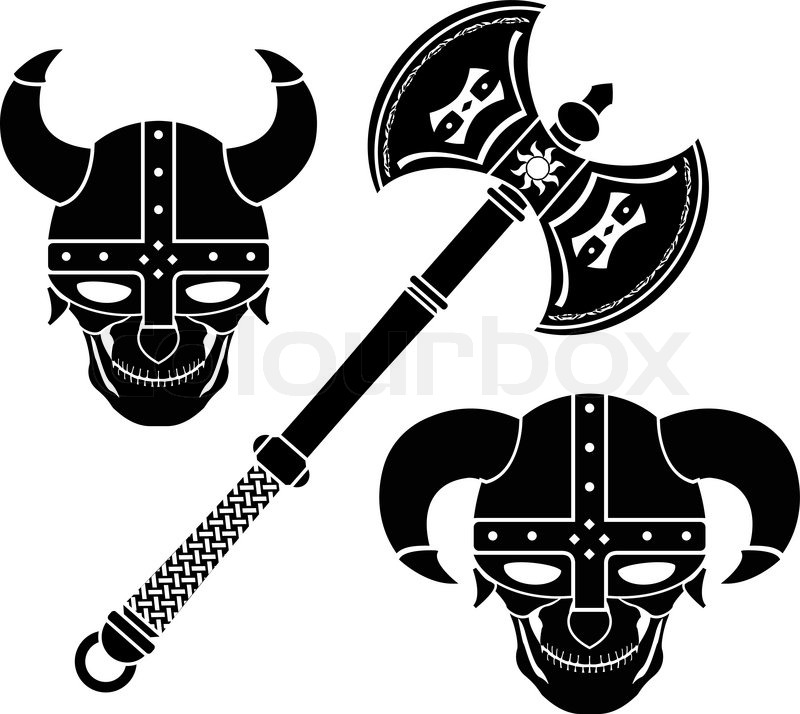 800x714 Fantasy Axe And Helmets. Vector Illustration Stock Vector