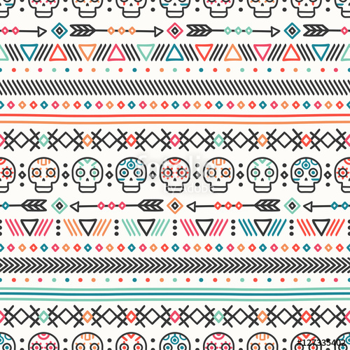 500x500 Tribal Hand Drawn Line Geometric Mexican Ethnic Seamless Pattern