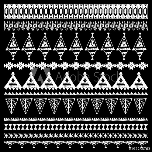 500x500 Set Of Brushes With Native Zigzag Ornaments. Hand Drawn Ethnic