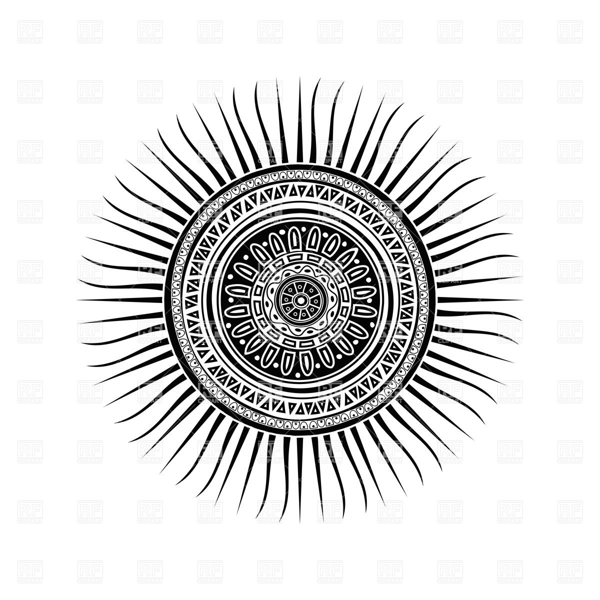1200x1200 Mayan Sun Symbol, Round Tattoo Ornament Vector Image Vector