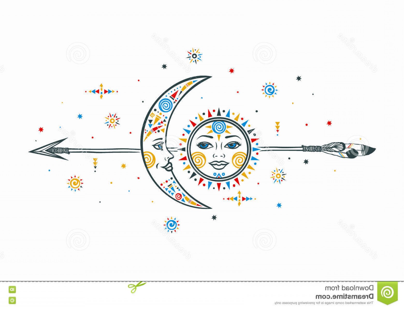 1560x1192 Stock Illustration Bohemian Sun Moon Arrow Illustration Ethnic