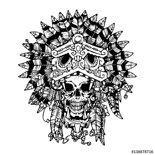 500x500 Aztec Warrior Tattoo. Skull. Vector Illustration