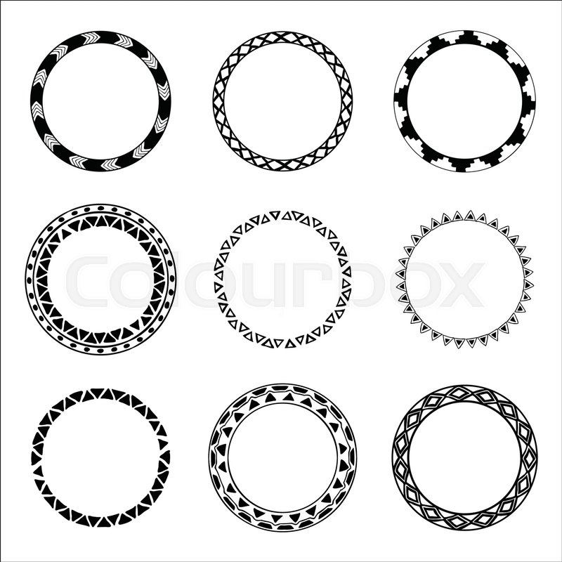800x800 Set Of Hand Drawn Ethnic Circle Frames. Doodles Style. Tribal