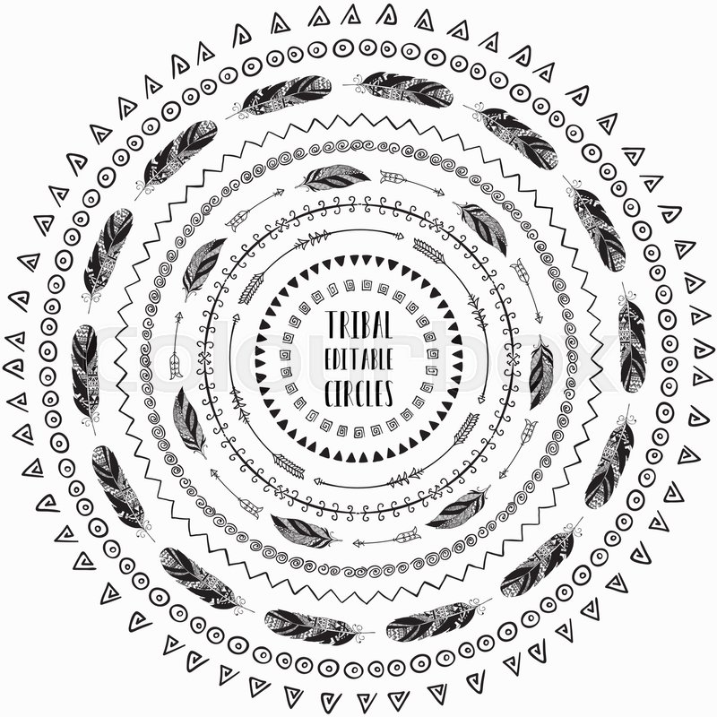 800x800 Set Of Hand Drawn Ethnic Circles Frame. Doodles Style. Tribal