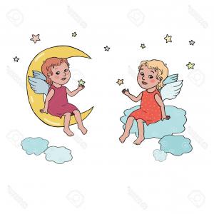 300x300 Baby Angel Vector Cartoon Character Wings On A Cloud Greeting Gm