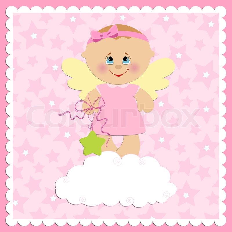 800x800 Baby Greetings Card With Girl Angel Stock Vector Colourbox
