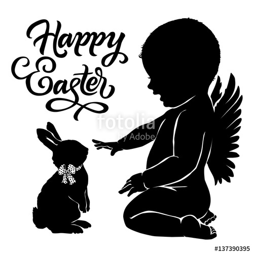 499x500 Silhouettes Baby Angel And Bunny Happy Easter Stock Image And