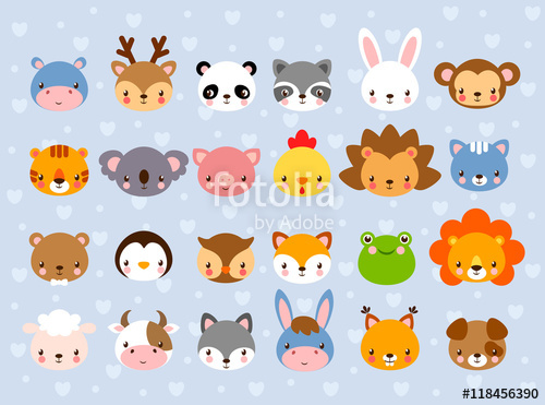 500x371 Big Vector Set With Animal Faces. Collection Of Cute Baby Animals