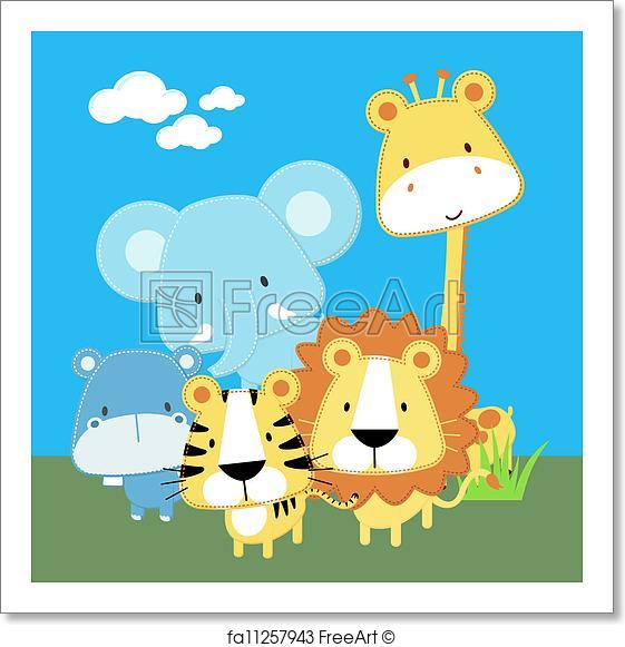 561x581 Free Art Print Of Cute Safari Baby Animals. Vector Illustration Of