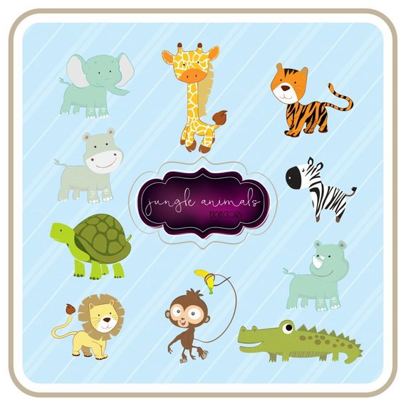 570x570 Jungle Animals Clipart Set Of 10 Cute Baby Animals Vector Etsy
