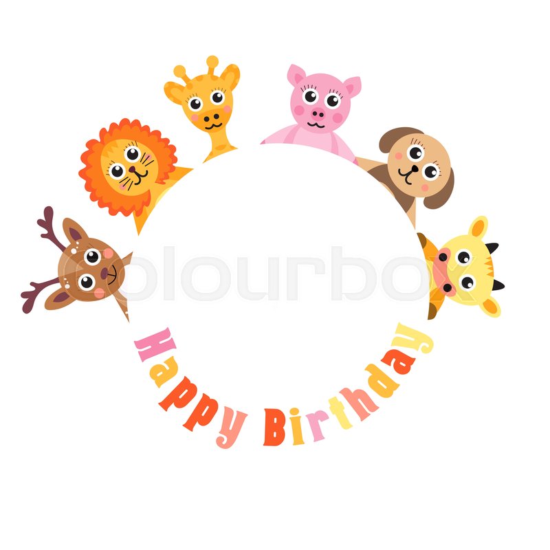 800x800 Postcard Happy Birthday, Cute Animals. Blank Space For Text Baby