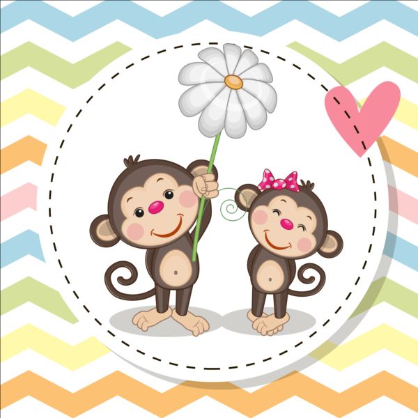 600x600 Lovely Cartoon Animal With Baby Cards Vectors 07