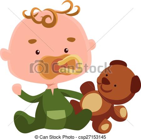 450x446 Cute Baby With A Teddy Bear Vector Illustration Cartoon Character.