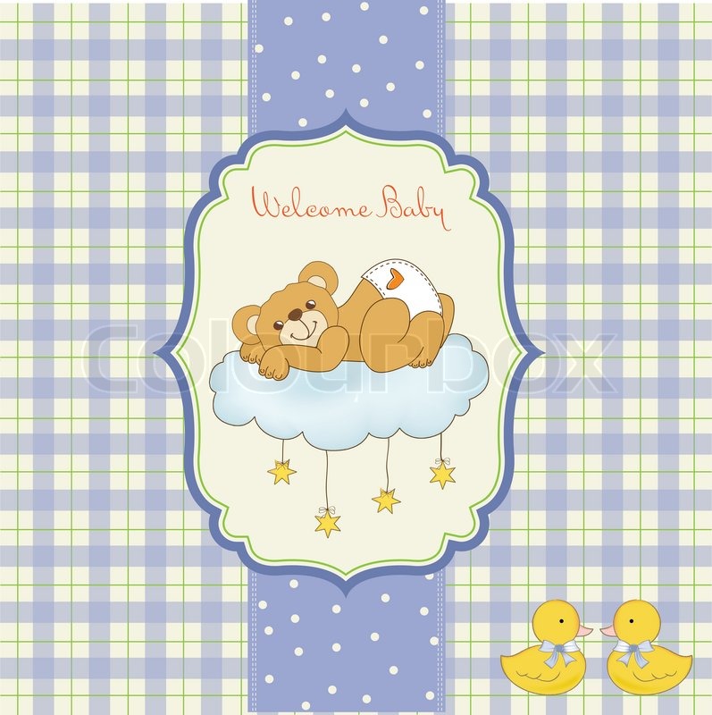 797x800 New Baby Shower Card With Spoiled Teddy Bear Stock Vector